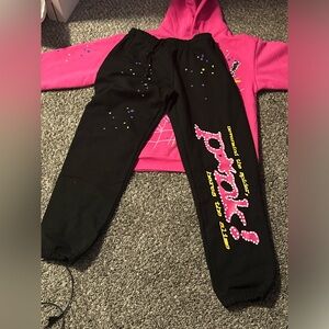 Black and pink sp5der sweats
